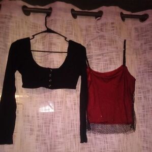Black and red tank top and all black long sleeve crop top
